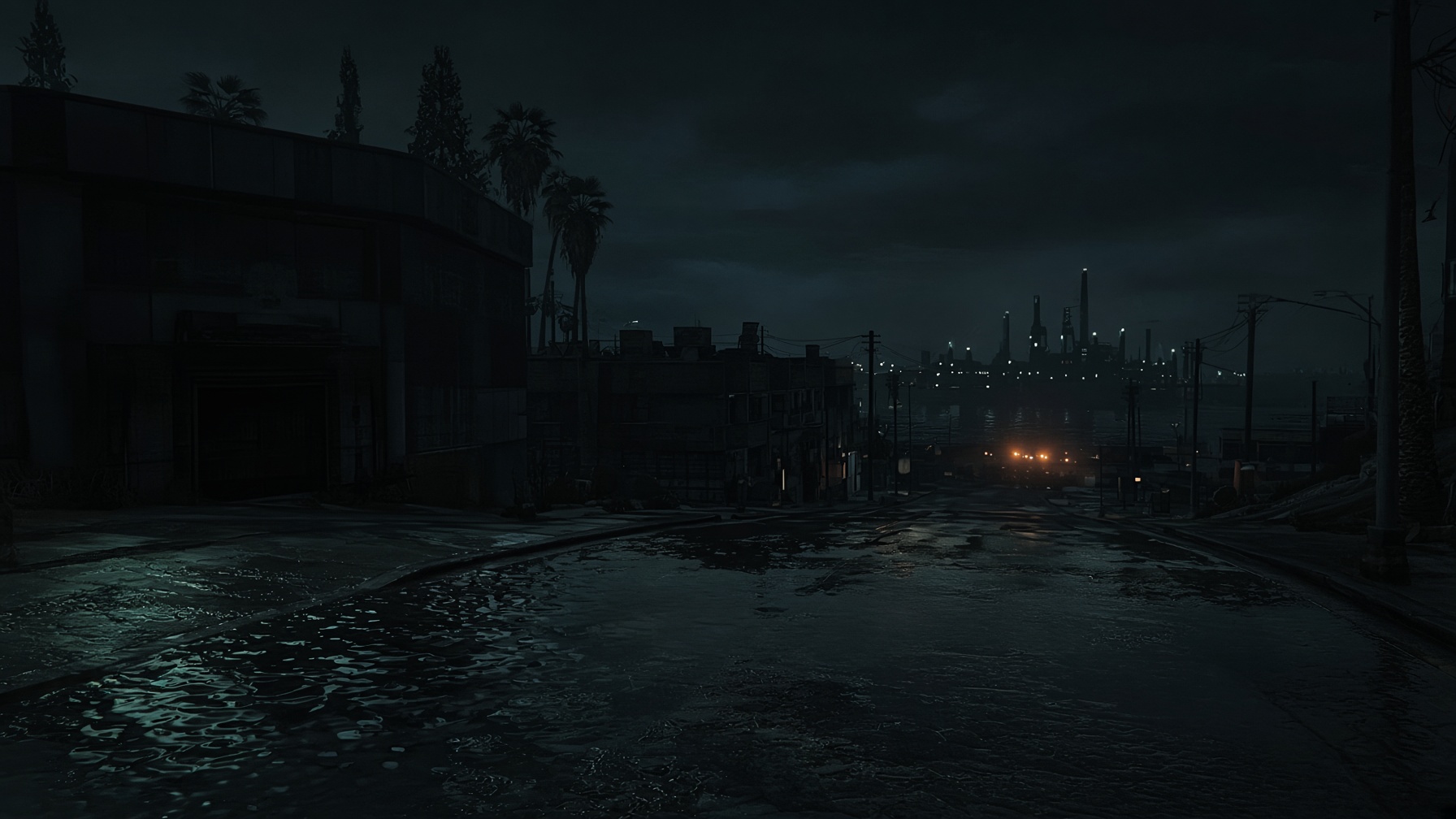 Flooded street in the dark. The lights failed.