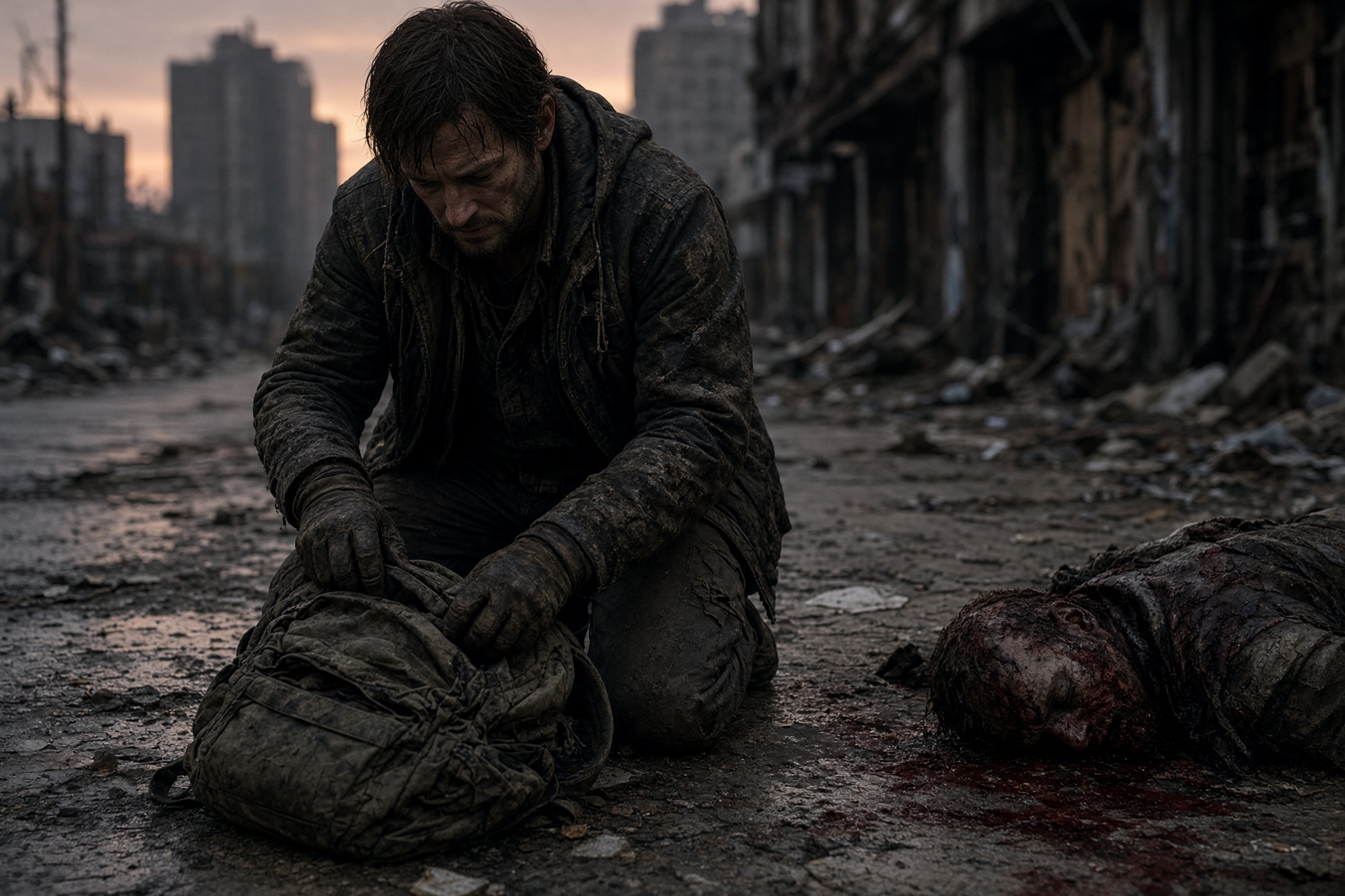 A survivor searching a body. Killing paid nothing.